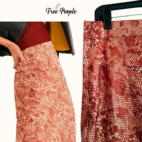 FREE PEOPLE NEW Boho Snake Print Silky A-Line Maxi Skirt 12 - Picture 7 of 11